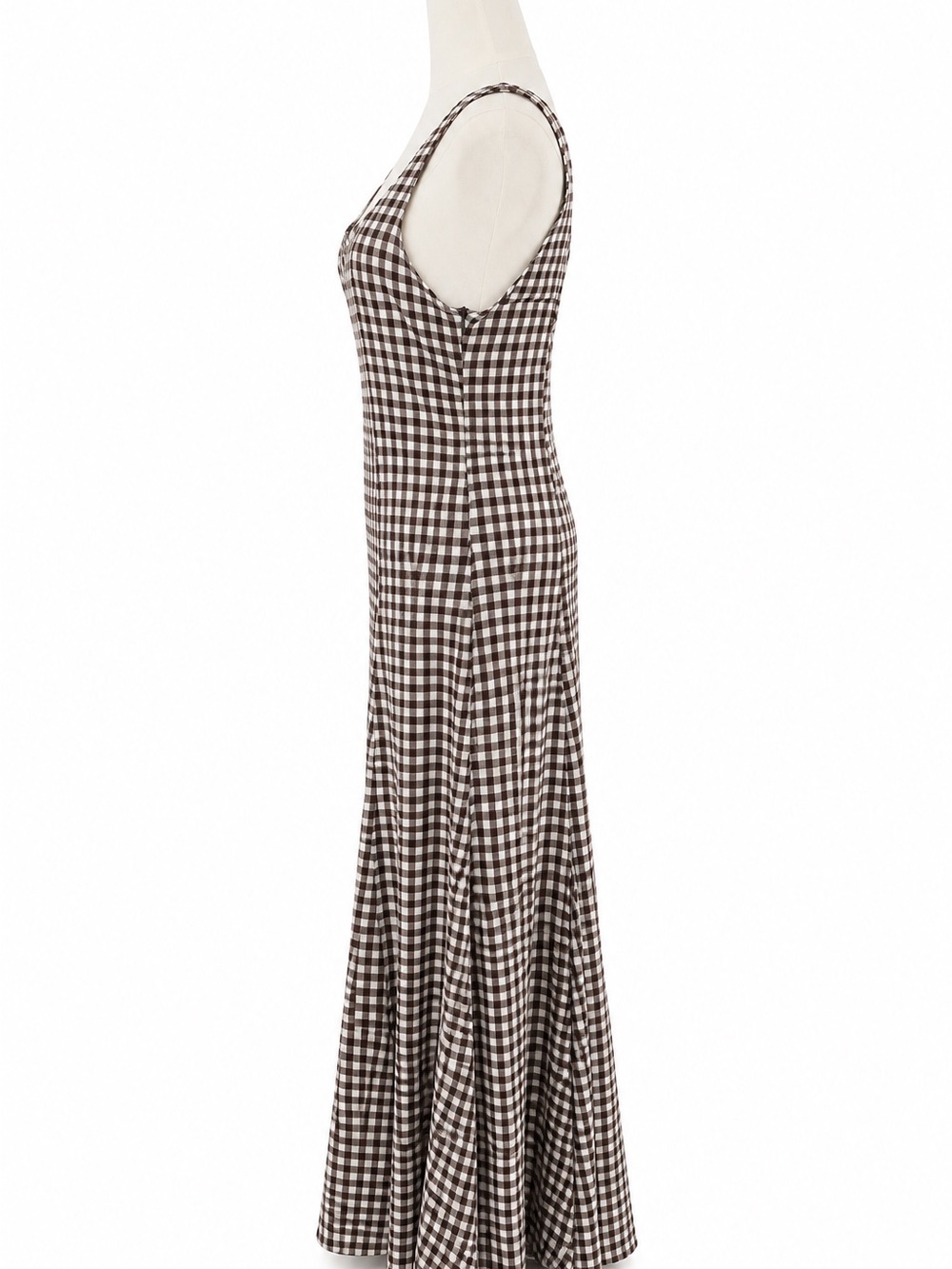 Sleeveless Brown Gingham Midi Dress - Classic Summer Style - Picture 5 of 6